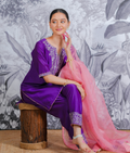 Silk Chanderi Suit with Pithon Hand Embrodiray Orgnza Dupta