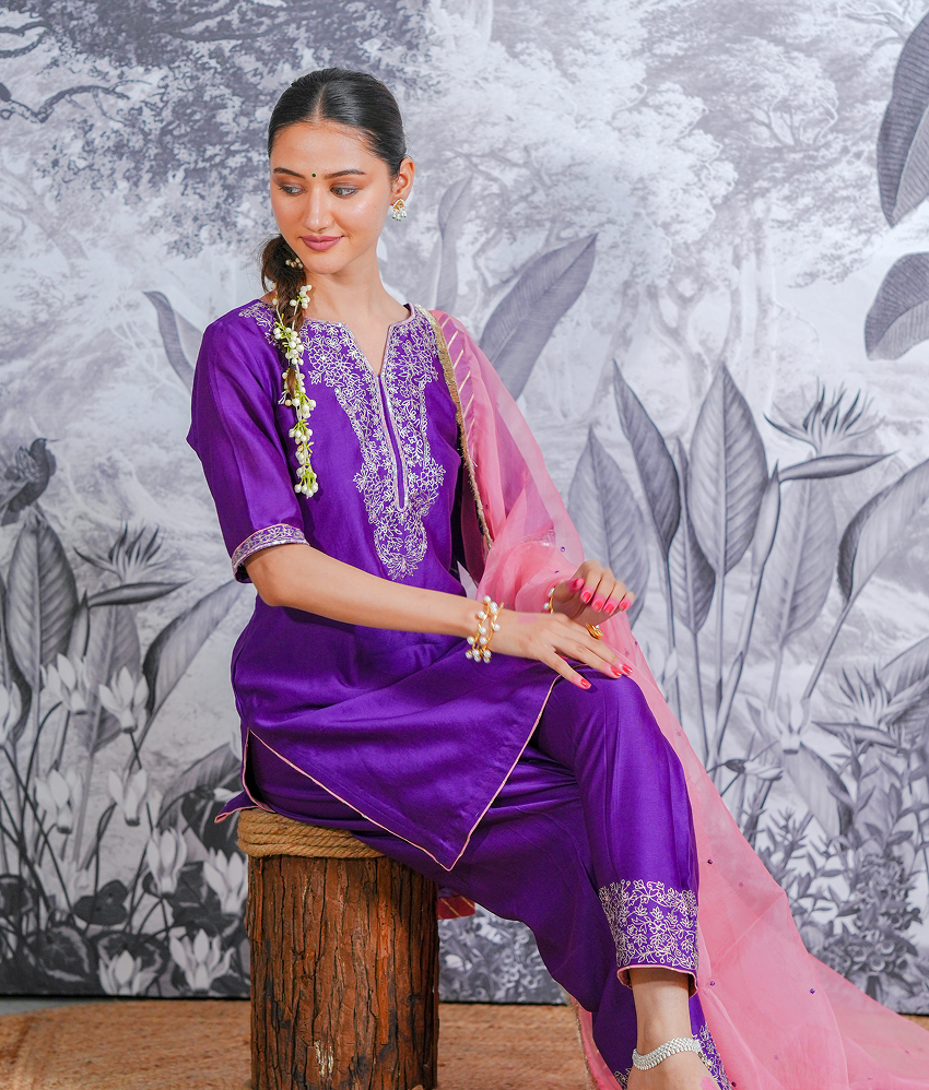 Silk Chanderi Suit with Pithon Hand Embrodiray Orgnza Dupta
