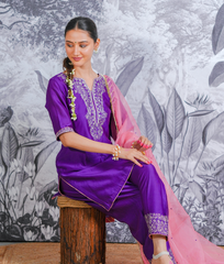 Silk Chanderi Suit with Pithon Hand Embrodiray Orgnza Dupta