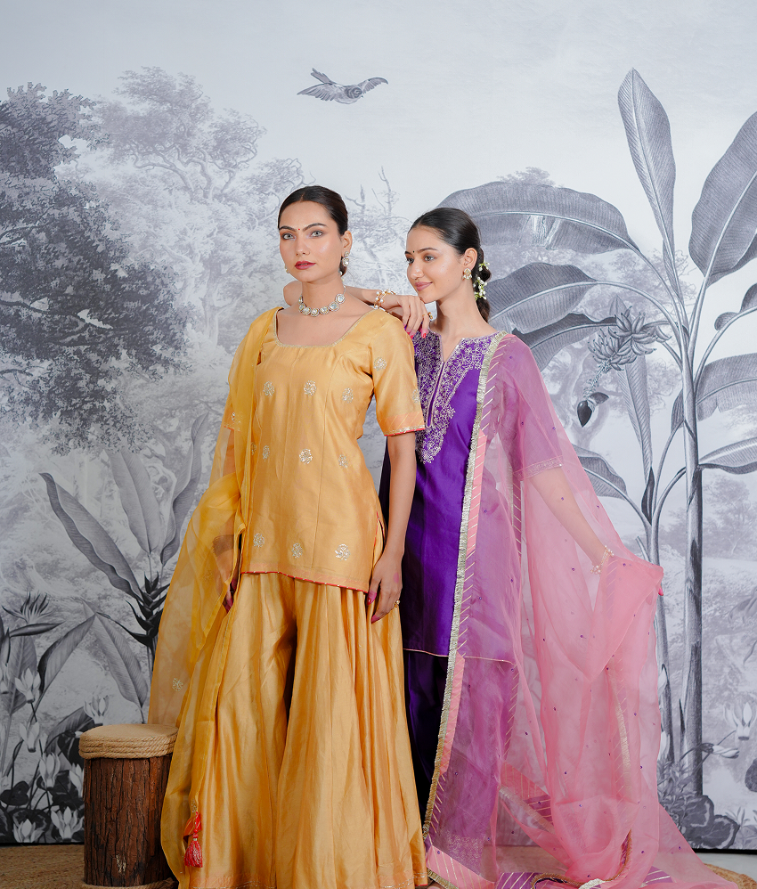 Silk Chanderi Suit with Pithon Hand Embrodiray Orgnza Dupta