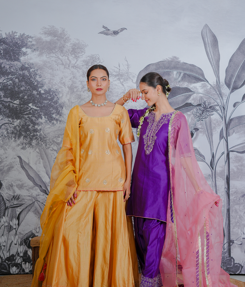 Silk Chanderi Suit with Pithon Hand Embrodiray Orgnza Dupta