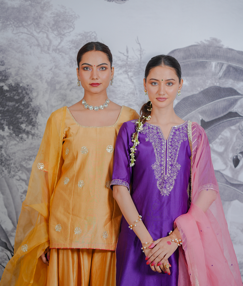 Silk Chanderi Suit with Pithon Hand Embrodiray Orgnza Dupta