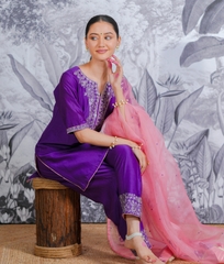 Silk Chanderi Suit with Pithon Hand Embrodiray Orgnza Dupta