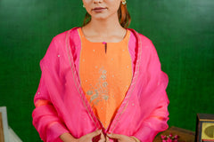 Silk Chanderi Suit with Orgnza Dupta Dabka Hand Embrodiray