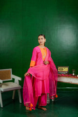 Silk Chanderi Suit with Orgnza Dupta Dabka Hand Embrodiray