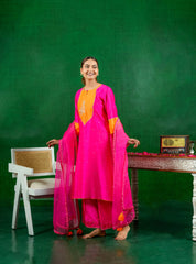 Silk Chanderi Suit with Orgnza Dupta Dabka Hand Embrodiray
