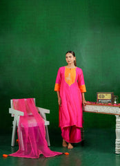 Silk Chanderi Suit with Orgnza Dupta Dabka Hand Embrodiray