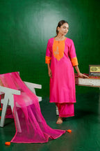 Silk Chanderi Suit with Orgnza Dupta Dabka Hand Embrodiray