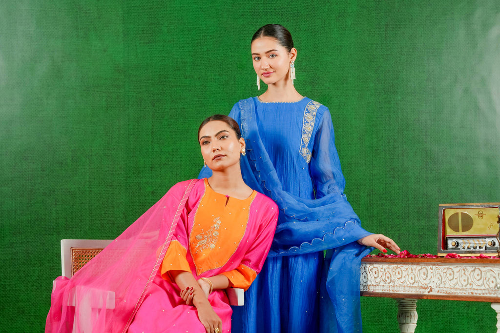 Silk Chanderi Suit with Orgnza Dupta Dabka Hand Embrodiray