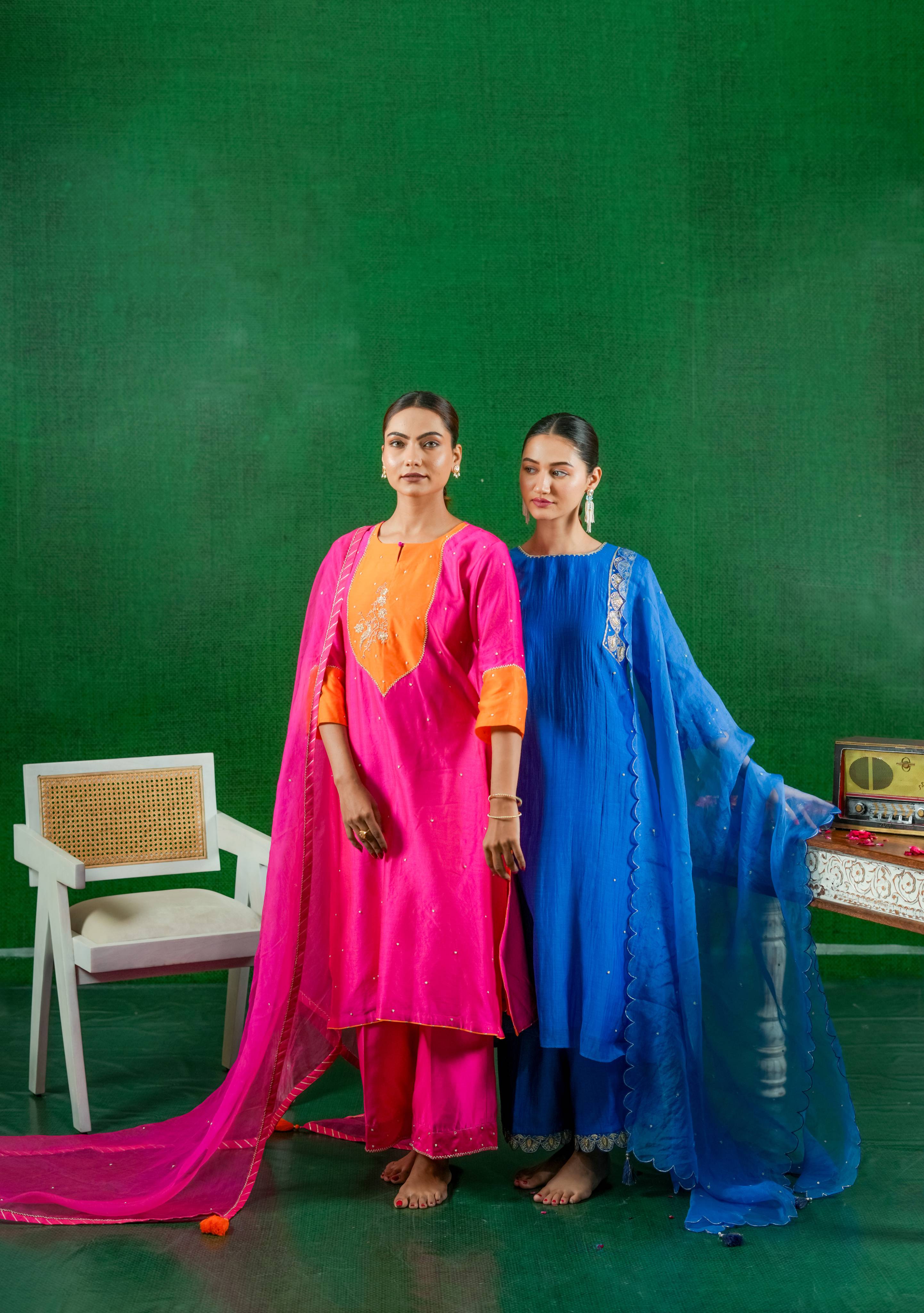 Silk Chanderi Suit with Orgnza Dupta Dabka Hand Embrodiray