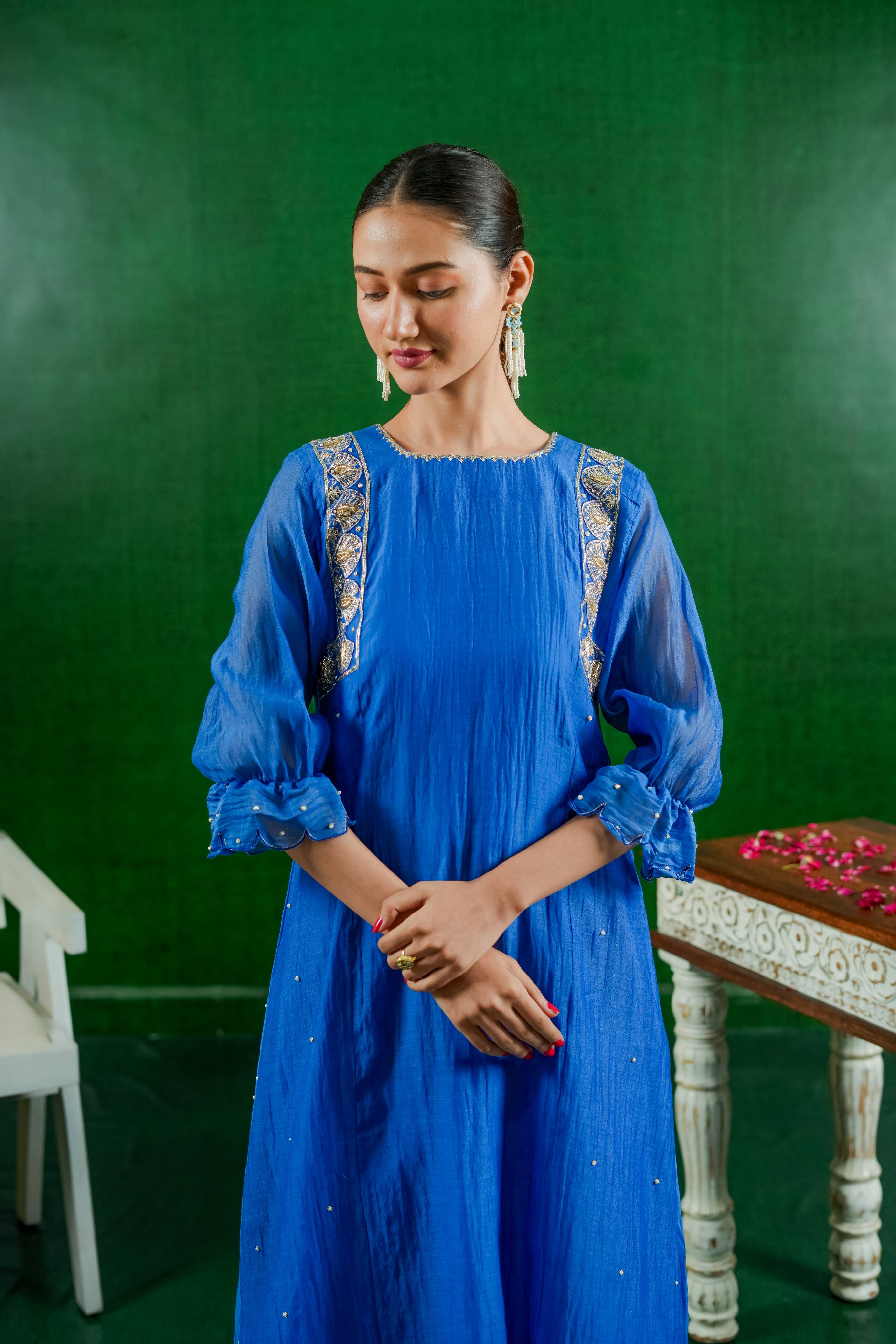 Mul Chanderi Suit with Orgnza Dupta Pure Zardozi Handwork