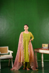 Mul Chanderi Suit with Orgnza Duptta Detail with Printest 