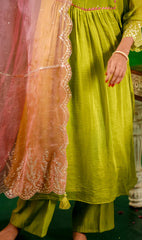Mul Chanderi Suit with Orgnza Duptta Detail with Printest 