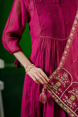 Pure Mul Chanderi Orgnza Dupta Pure Hand Embrodiray with Heavy Dupta Details with Printest Neck Designs 