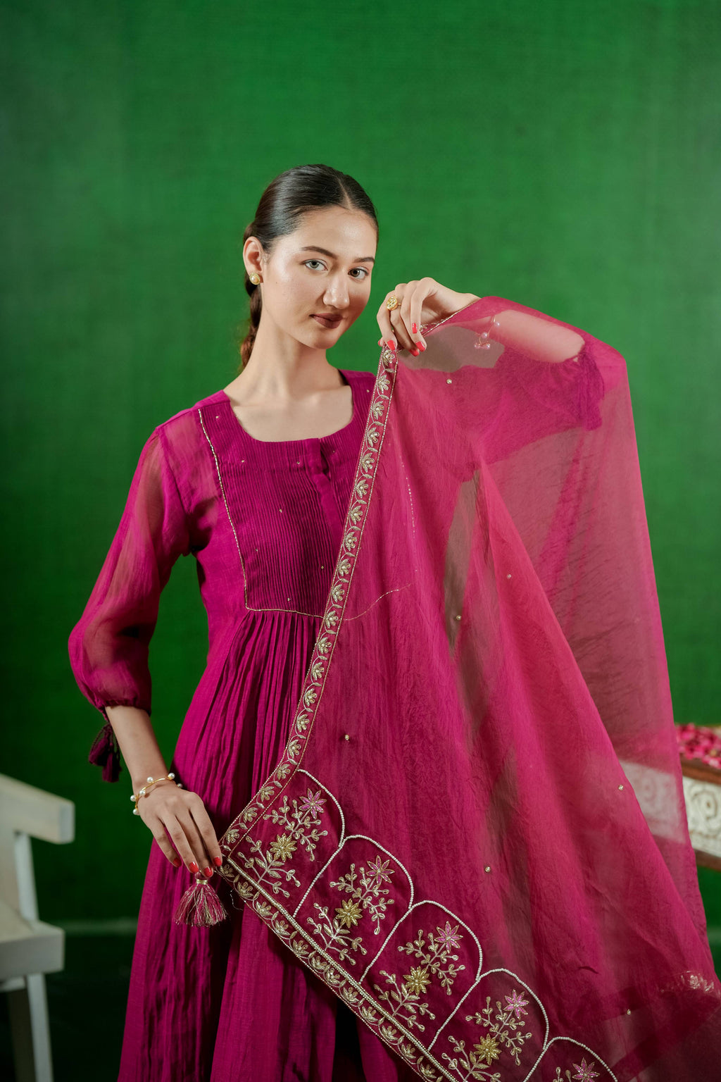 Pure Mul Chanderi Orgnza Dupta Pure Hand Embrodiray with Heavy Dupta Details with Printest Neck Designs 