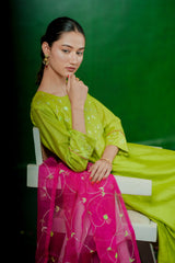 Silk Chanderi suit Orgnza Duptta with Hand Embrodiray