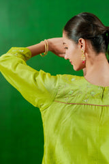 Silk Chanderi suit Orgnza Duptta with Hand Embrodiray