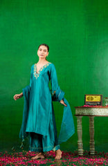 Silk Chanderi Suit with Orgnza Dupta Hand Embrodiray