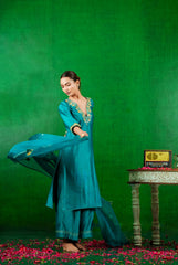 Silk Chanderi Suit with Orgnza Dupta Hand Embrodiray