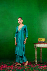 Silk Chanderi Suit with Orgnza Dupta Hand Embrodiray