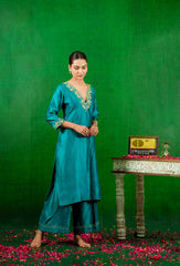 Silk Chanderi Suit with Orgnza Dupta Hand Embrodiray