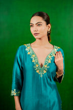 Silk Chanderi Suit with Orgnza Dupta Hand Embrodiray