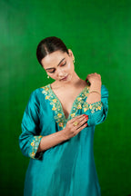 Silk Chanderi Suit with Orgnza Dupta Hand Embrodiray