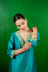 Silk Chanderi Suit with Orgnza Dupta Hand Embrodiray