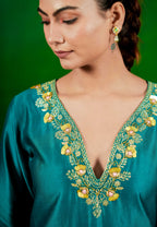 Silk Chanderi Suit with Orgnza Dupta Hand Embrodiray