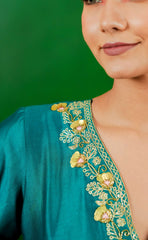 Silk Chanderi Suit with Orgnza Dupta Hand Embrodiray