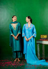 Silk Chanderi Suit with Orgnza Dupta Hand Embrodiray