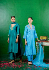 Silk Chanderi Suit with Orgnza Dupta Hand Embrodiray