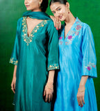 Silk Chanderi Suit with Orgnza Dupta Hand Embrodiray