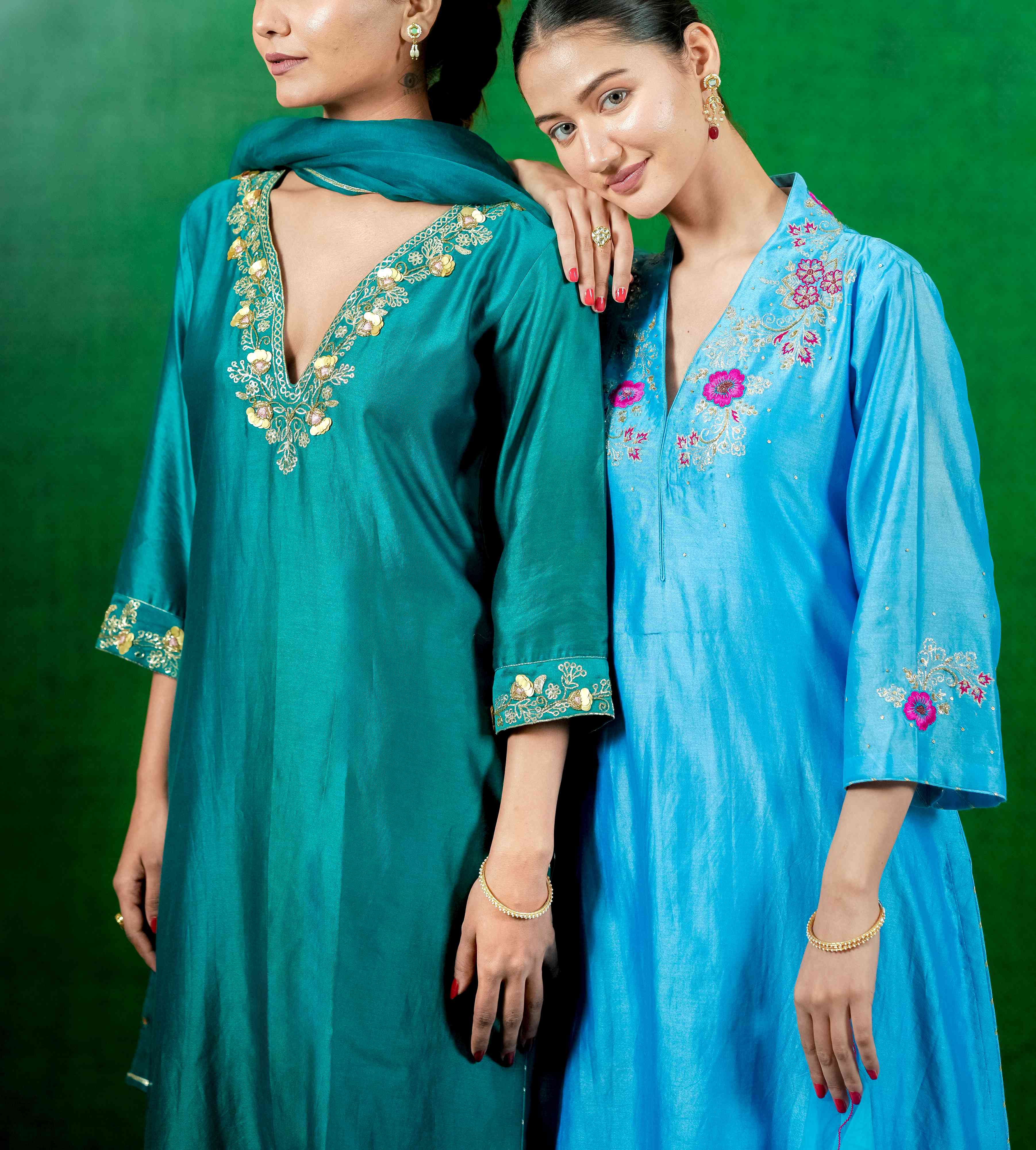 Silk Chanderi Suit with Orgnza Dupta Hand Embrodiray