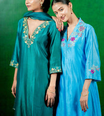 Silk Chanderi Suit with Orgnza Dupta Hand Embrodiray