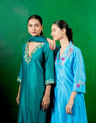 Silk Chanderi Suit with Orgnza Dupta Hand Embrodiray