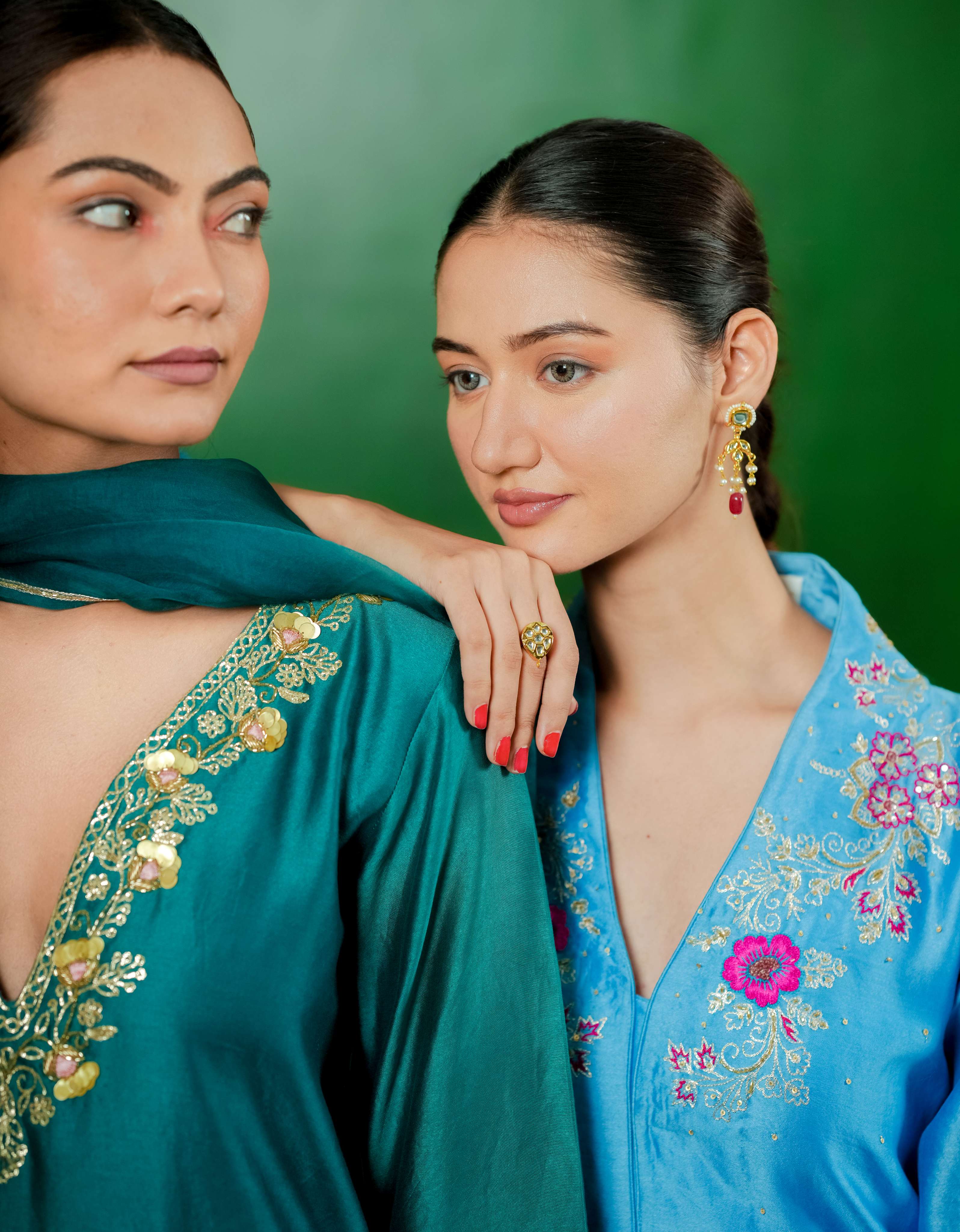 Silk Chanderi Suit with Orgnza Dupta Hand Embrodiray