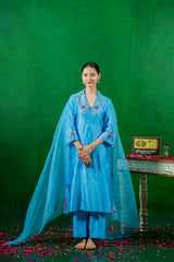 Silk  Chanderi Suit with Orgnza Dupta Hand Embrodiray