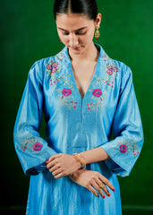 Silk  Chanderi Suit with Orgnza Dupta Hand Embrodiray