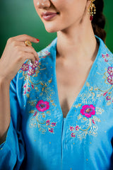 Silk  Chanderi Suit with Orgnza Dupta Hand Embrodiray