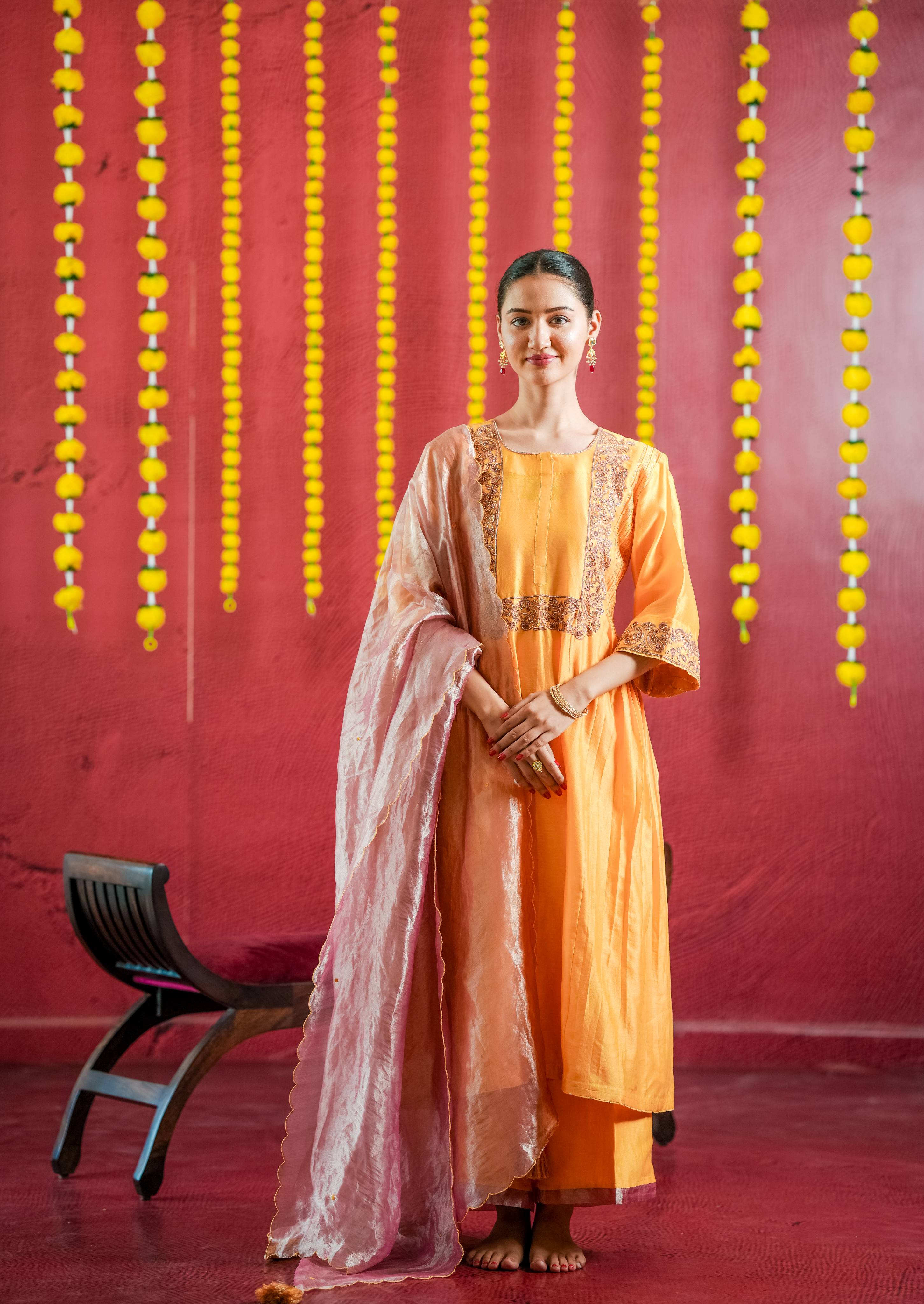 Silk chanderi suit tissue silk dupta threade hand embroidery with zari work 