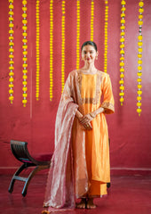 Silk chanderi suit tissue silk dupta threade hand embroidery with zari work 