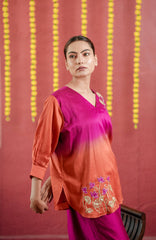 Pure silk chanderi double shade cord set with resam & Dabka handwork 