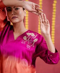 Pure silk chanderi double shade cord set with resam & Dabka handwork 