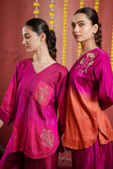 Pure silk chanderi double shade cord set with resam & Dabka handwork 