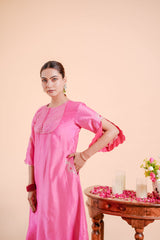 Silk Chanderi suit orgnza dupta patch work with Dabka hand Embrodiray