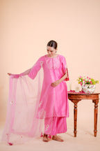 Silk Chanderi suit orgnza dupta patch work with Dabka hand Embrodiray
