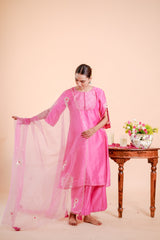 Silk Chanderi suit orgnza dupta patch work with Dabka hand Embrodiray