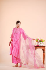 Silk Chanderi suit orgnza dupta patch work with Dabka hand Embrodiray