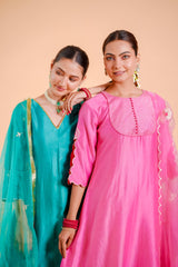 Silk Chanderi Suit Suot Pure Orgnza Aline Suit Pure Hand Work Dupta Detail With Kiran